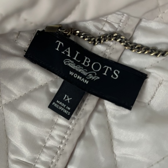 Talbots Quilted Equestrian Jacket Button Front Cowl Neck 1x Lightweight Khaki - Picture 12 of 13